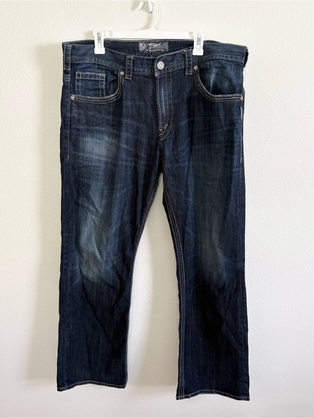 Silver Jeans Mens Size 38x32 Gordie Relaxed Straight Leg Dark Wash Denim